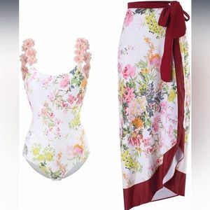 Super cute floral one piece swimsuit with sarong wrap
